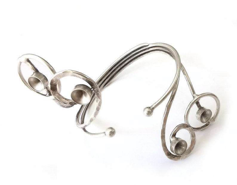 Hammered bracelet brass cuff blank bezel Glass cabochon base Adjustable antique silver plated brass (8mm Blanks ) G25162