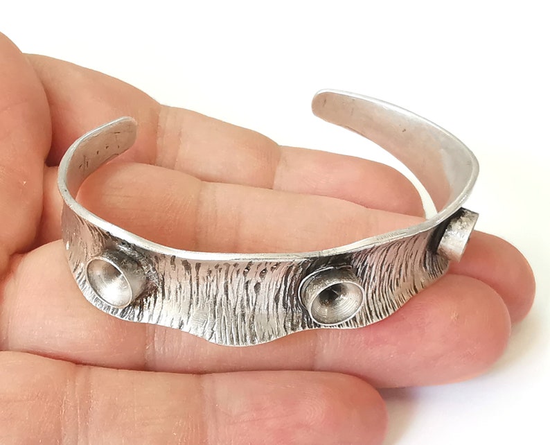 Brushed bracelet brass cuff blank bezel Glass cabochon base Adjustable antique silver plated brass (8mm Blanks ) G25170