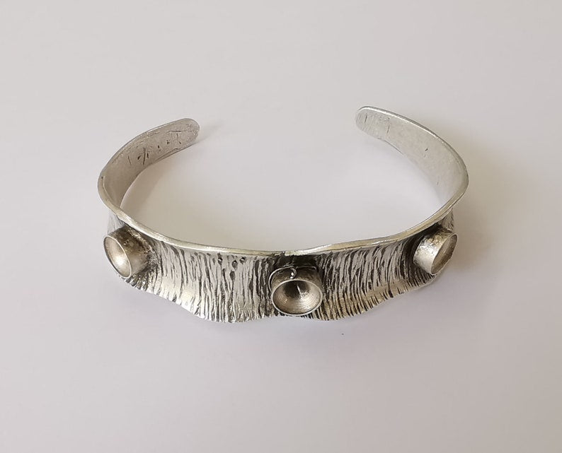 Brushed bracelet brass cuff blank bezel Glass cabochon base Adjustable antique silver plated brass (8mm Blanks ) G25170
