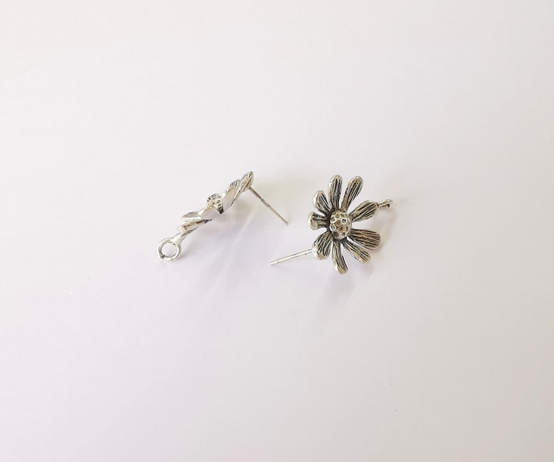 Flower Earring Stud Base Earring Posts Earring Back Antique Silver Plated Brass Earring 1 pair (25x19mm) G25172