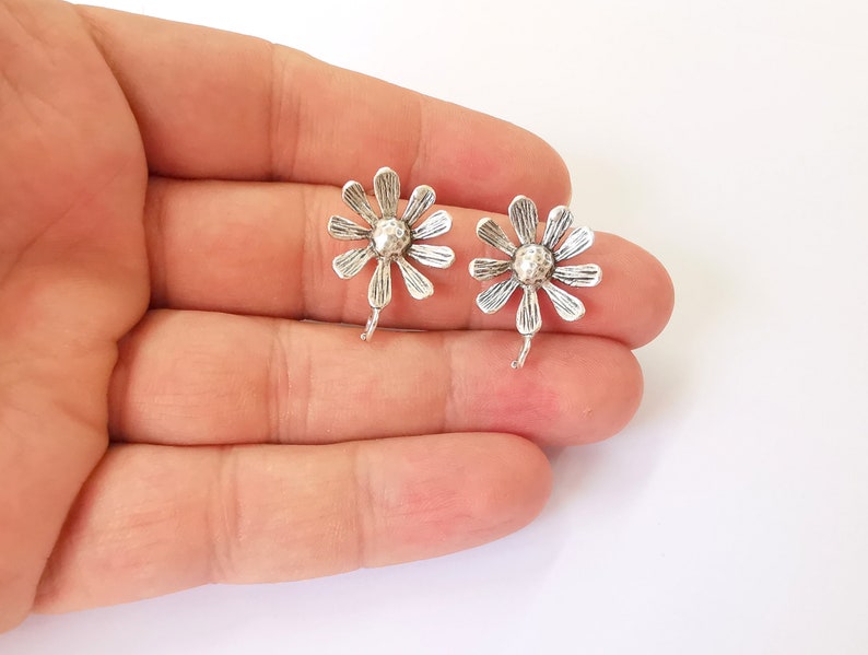 Flower Earring Stud Base Earring Posts Earring Back Antique Silver Plated Brass Earring 1 pair (25x19mm) G25172