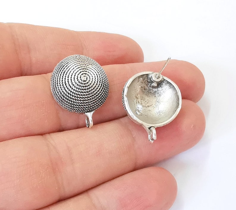 Cube Dome Earring Stud Base Earring Posts Earring Back Antique Silver Plated Brass Earring 1 pair (23x18mm) G25174