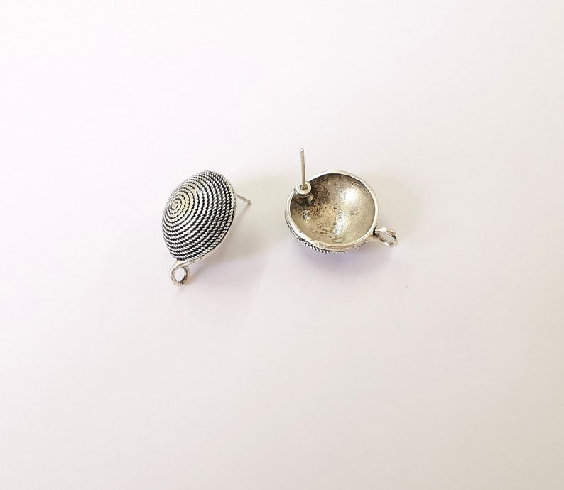 Cube Dome Earring Stud Base Earring Posts Earring Back Antique Silver Plated Brass Earring 1 pair (23x18mm) G25174