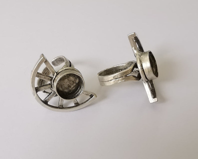 Ring blank base bezel settings cabochon base mountings adjustable (10mm blank) , Antique Silver Plated Brass G25189