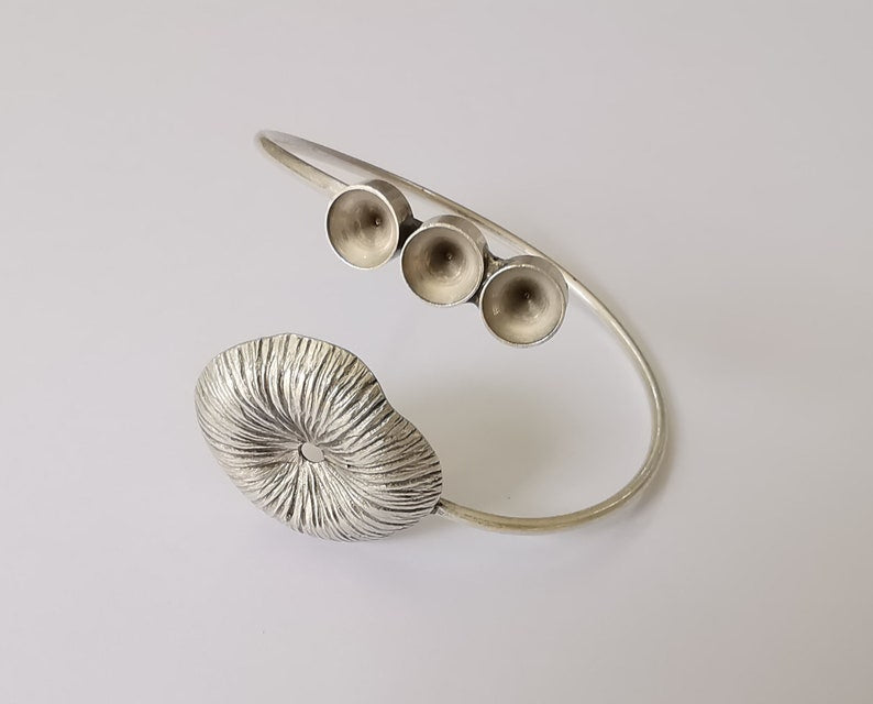 Flower bracelet brass cuff blank bezel Glass cabochon base Adjustable antique silver plated brass (8 mm Blank ) G25192
