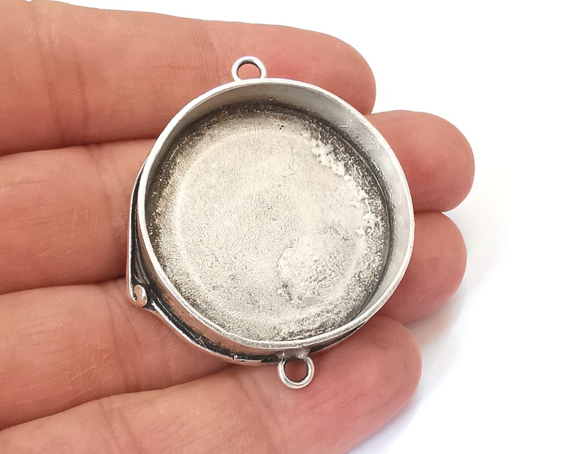 Round connector pendant blank base bezel Antique silver plated brass Mountings 46x41 mm (34mm blank) G25202