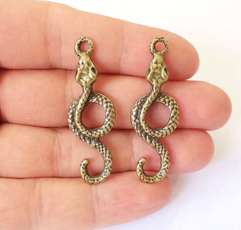 2 Snake Charms Antique Bronze Plated Charms (47x16mm) G25207
