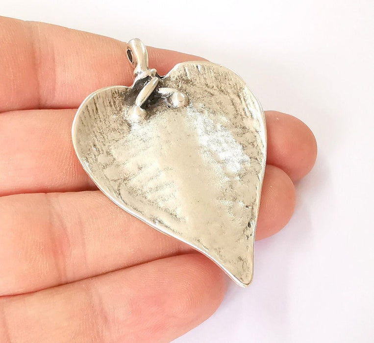 Heart pendant Antique silver plated pendant (62x44mm) G25204