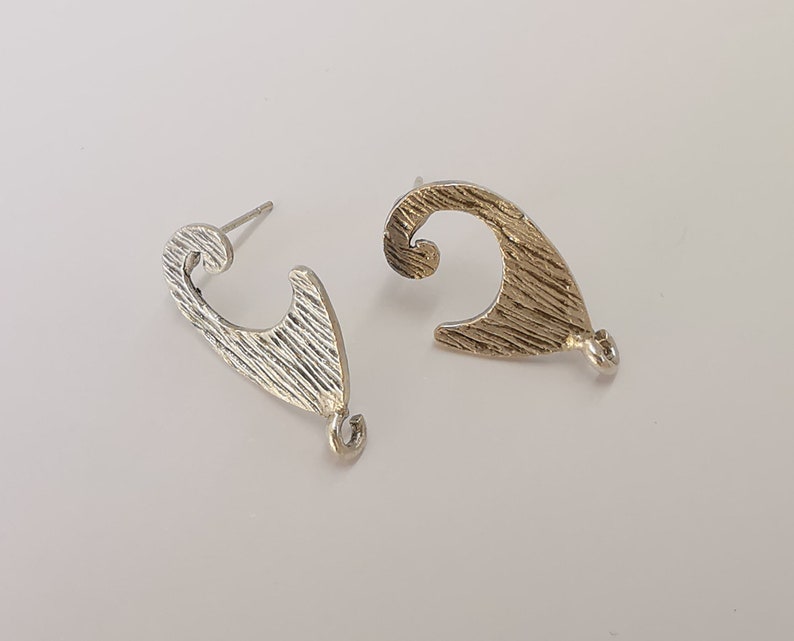 Silver earring Dangle stud base Earring posts Antique silver plated brass Earring 1 pair (24x13mm) G25668