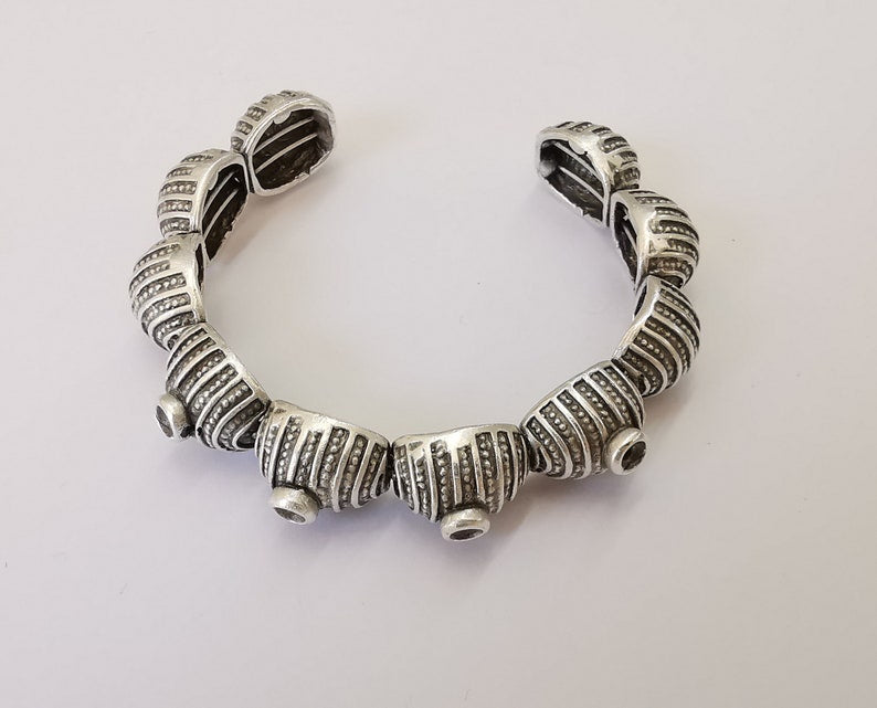 Ethnic domes Stainless steel flexible wires bracelet cuff blank bezel base Adjustable antique silver plated brass (4 mm ) G25408