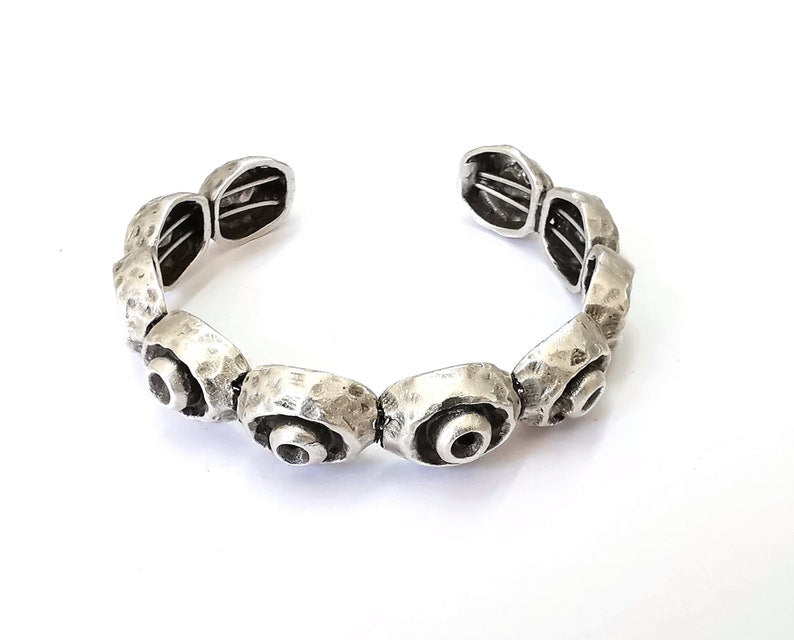 Ethnic domes Stainless steel flexible wires bracelet cuff blank bezel base Adjustable antique silver plated brass (3 mm ) G25421