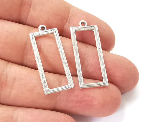 4 Silver rectangle charms Antique silver plated DIY earring component (33x13mm) G27326