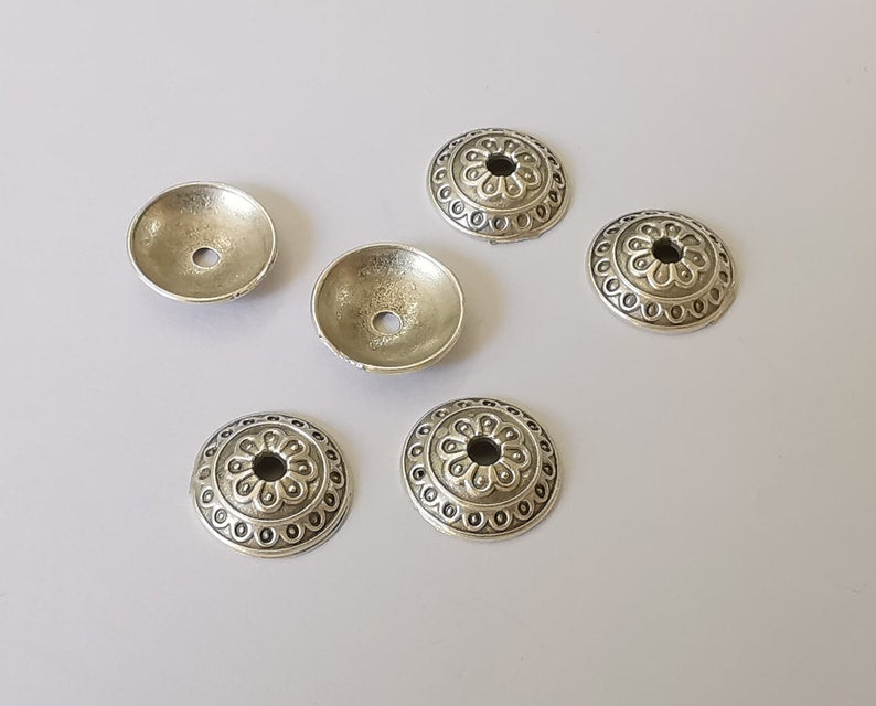 10 Silver bead caps Antique silver plated bead caps , Findings (14 mm) G25452