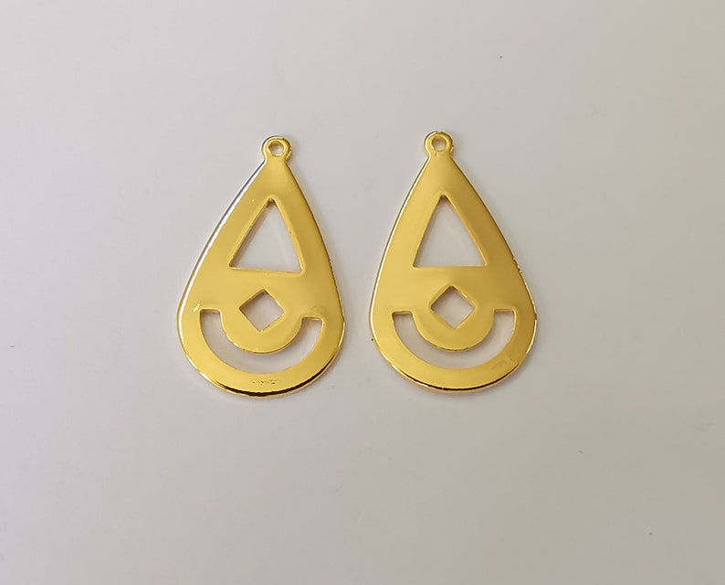 2 Drop charms Shiny gold plated brass charms (28x16mm) G25455