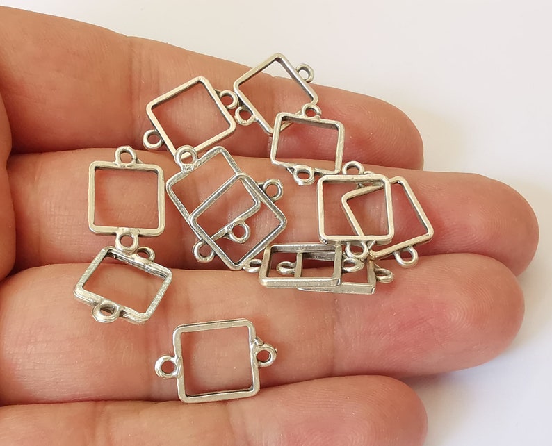 10 Square findings connector Antique silver plated findings (17x11mm) G25459