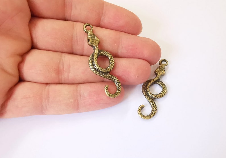 2 Snake Charms Antique Bronze Plated Charms (47x16mm) G25207