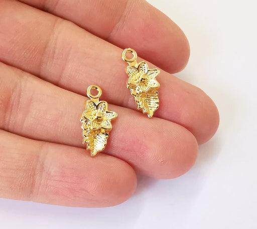 4 Leaf Flowers Charms 24k Shiny Gold Plated Charms (21x10mm) G25209