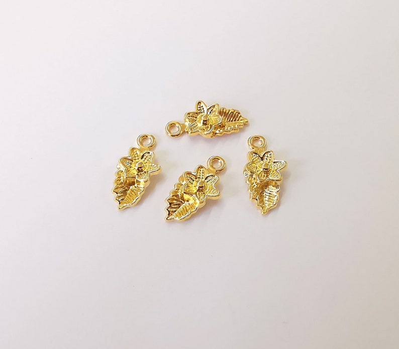 4 Leaf Flowers Charms 24k Shiny Gold Plated Charms (21x10mm) G25209