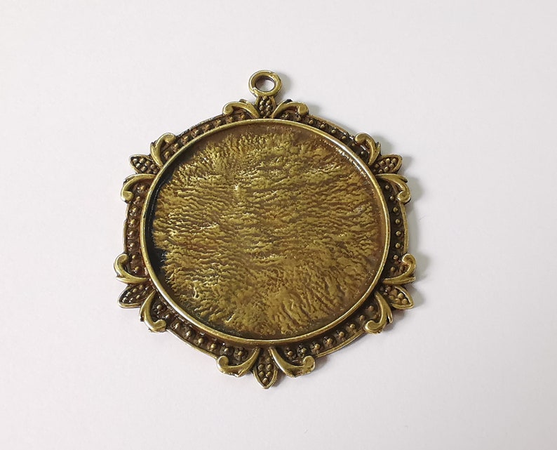 Flowers frame pendant blank Antique bronze plated pendant (52x43mm) (35mm Blank Size) G25213