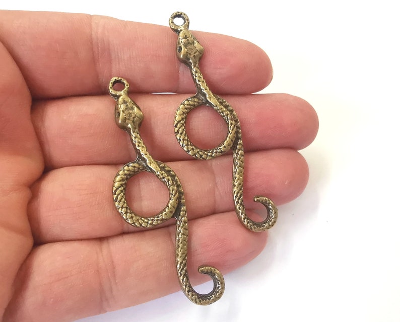 2 Snake charms Antique bronze plated charms (59x13mm) G25233