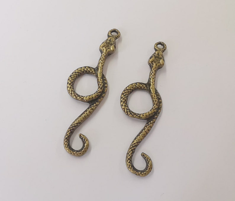 2 Snake charms Antique bronze plated charms (59x13mm) G25233