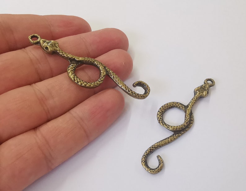 2 Snake charms Antique bronze plated charms (59x13mm) G25233