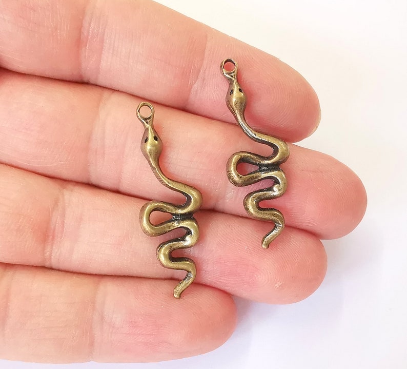 2 Snake Charms Antique Bronze Plated Charms (37x13mm) G25239