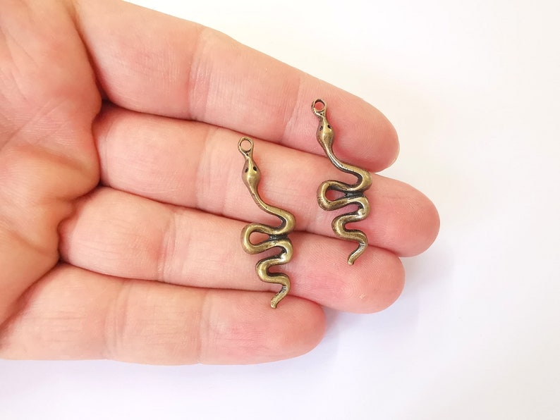 2 Snake Charms Antique Bronze Plated Charms (37x13mm) G25239