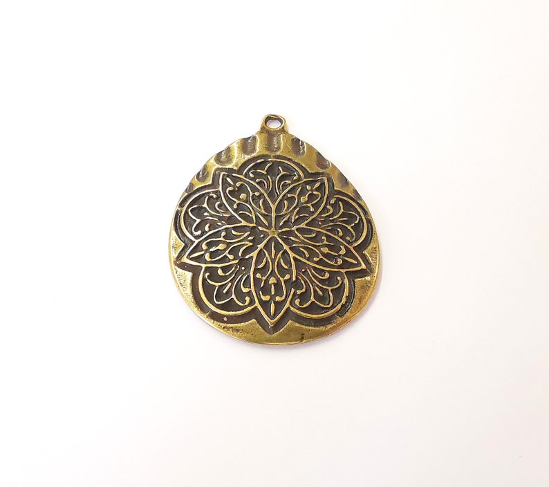 Flower Boho Pendant Ethnic Tribal Pendant Rustic Pendant Antique Bronze Plated Charms (56x42mm) G25242