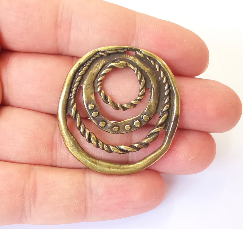 2 Circle Textured Charms Antique Bronze Plated Charms (41x38mm) G25244