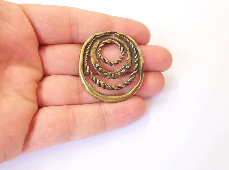2 Circle Textured Charms Antique Bronze Plated Charms (41x38mm) G25244