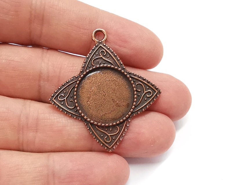 2 Copper frame pendant blank Antique copper plated pendant (44x39mm) (20mm Blank Size) G25245