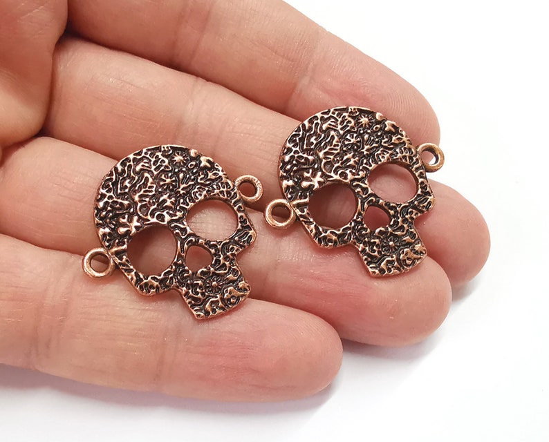 2 Skull charms connector Antique copper plated charms (32x30mm) G25251