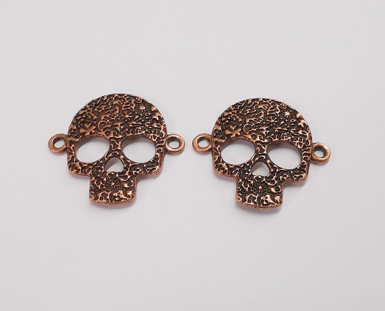 2 Skull charms connector Antique copper plated charms (32x30mm) G25251
