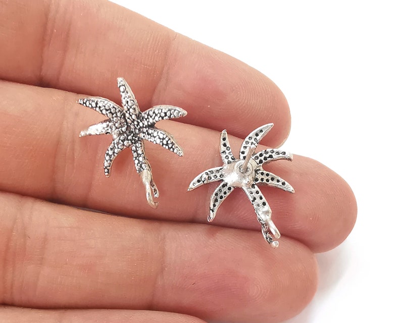 Palm tree earring stud base Earring posts Antique silver plated brass Earring 1 pair (22x20mm) G25495