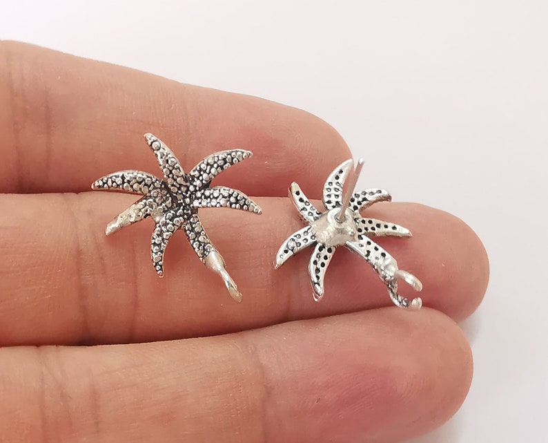 Palm tree earring stud base Earring posts Antique silver plated brass Earring 1 pair (22x20mm) G25495