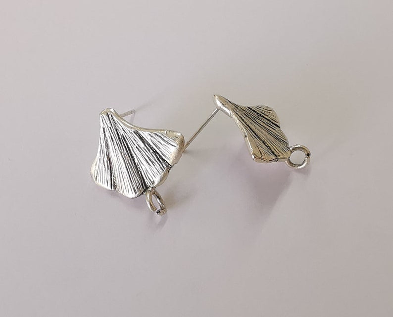 Ginkgo earring stud base Earring posts Antique silver plated brass earring 1 pair (20x20mm) G25502