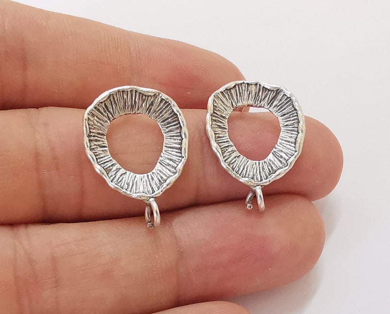 Silver earring stud base Earring posts Antique silver plated brass earring 1 pair (23x17mm) G25504