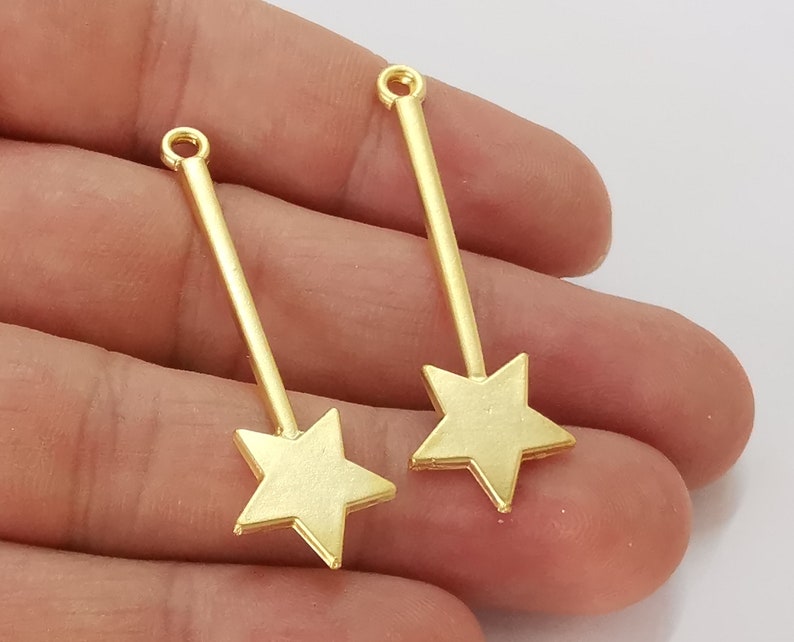 2 Star rod stick wand charms Gold plated charms (47x15mm) G25510