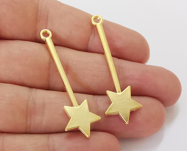 2 Star rod stick wand charms Gold plated charms (47x15mm) G25510