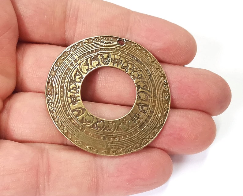 2 Ethnic circle charms Antique bronze plated charms (43mm) G25262