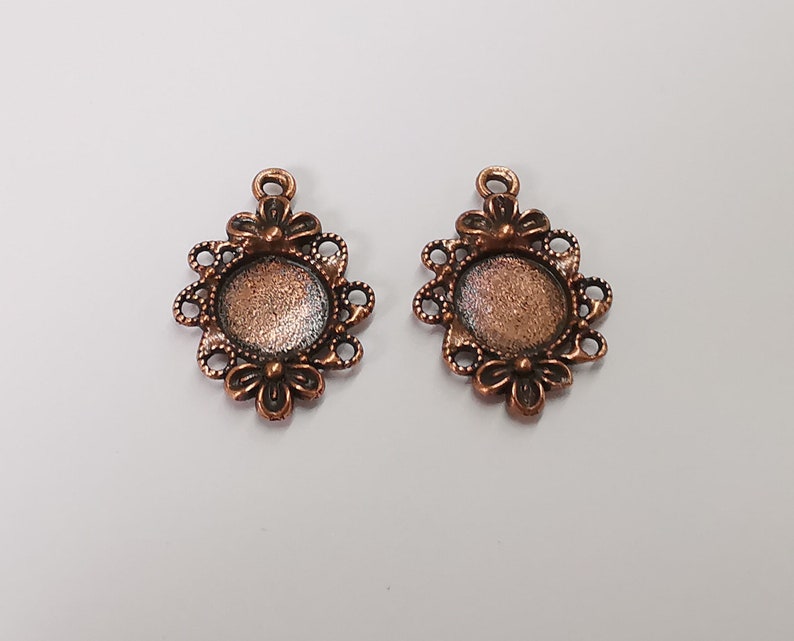 2 Flowers frame pendant blank bezel Antique copper plated pendant (29x20mm) (12mm Blank Size) G25263