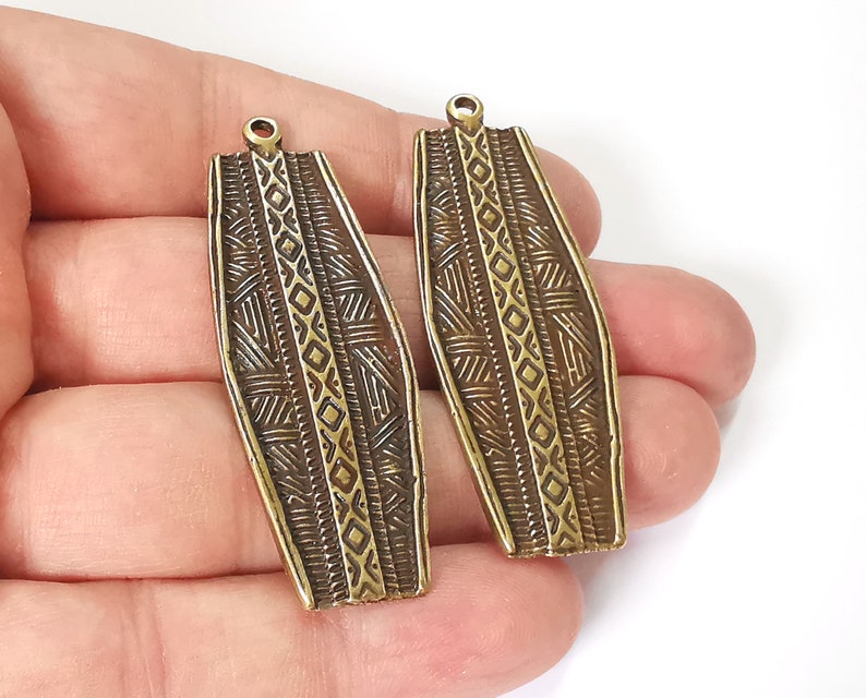 2 Ethnic dangle charms Antique bronze plated charms (57x21mm) G25269