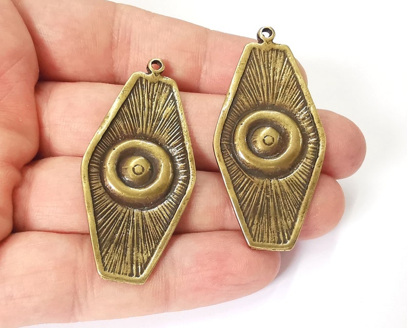 2 Ethnic eye pendant Antique bronze plated charms (55x26mm) G25267
