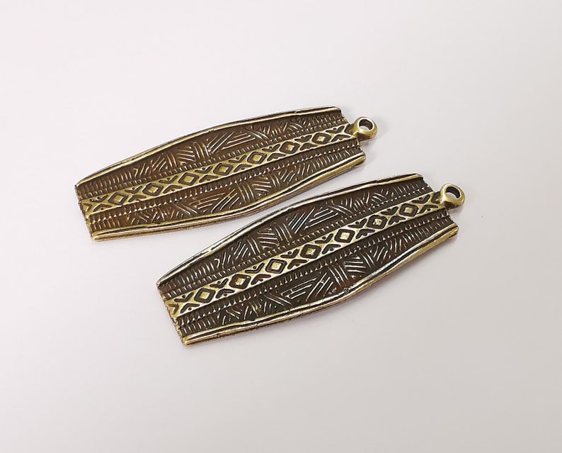 2 Ethnic dangle charms Antique bronze plated charms (57x21mm) G25269
