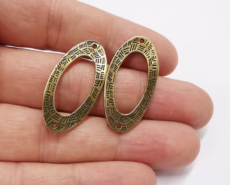 4 Wavy oval textured connector Double sided Antique bronze plated charms (35x17mm) G25278