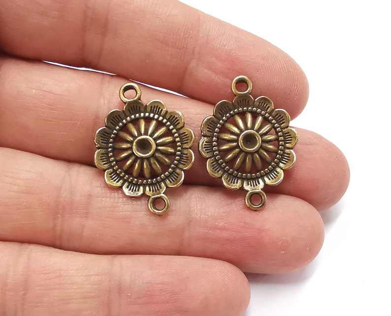 4 Flower charms connector Antique bronze plated charms (28x21mm) G25279