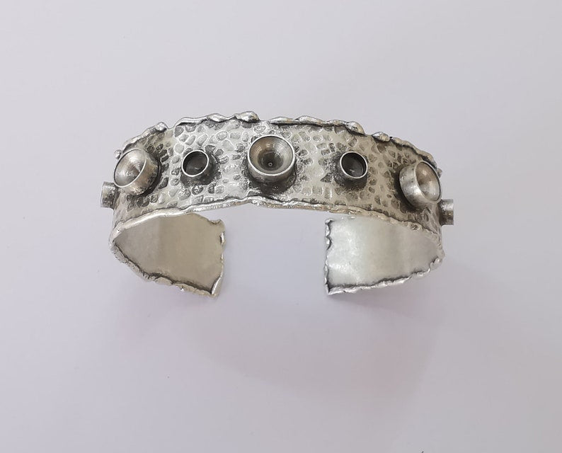 Hammered bracelet brass cuff blank bezel glass cabochon base adjustable Antique silver plated brass (8mm and 5mm Blanks ) G27352