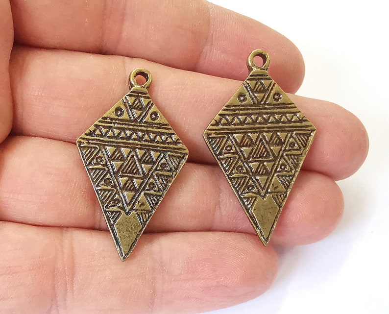 2 Ethnic charms Antique bronze plated charms (40x23mm) G25287