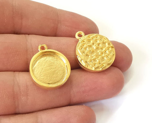 2 Gold pendant blank base setting necklace blank resin mountings inlay Gold Plated Blank (16 mm blank ) G25286